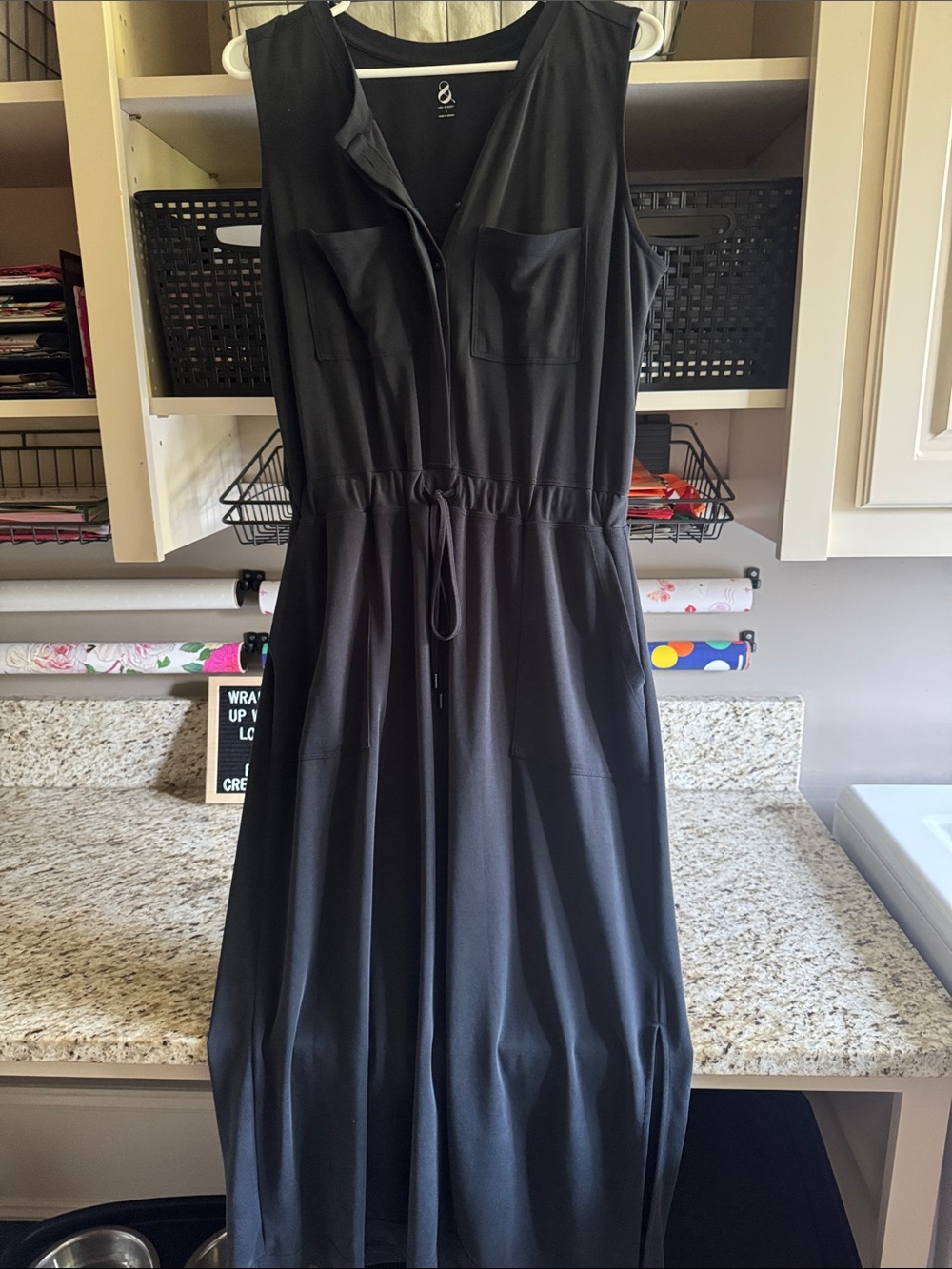 Lou & Grey Sleeveless Black Drawstring-Waist Maxi Dress